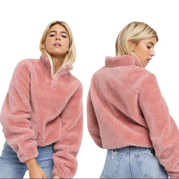 ASOS Jackets & Blazers - ASOS Design Women’s Sz 4 Pink Fleece Jacket Pullover with Half Zip